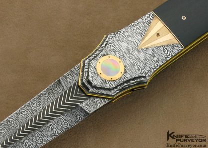 Owen Wood Custom Knife Sole Authorship Damascus & Black Edwards Jade Art Deco Linerlock Dagger - Image 2