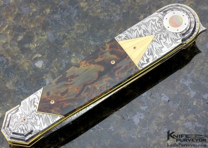 Owen Wood Custom Knife Pietersite & Sole Authorship Damascus Linerlock Dagger - Image 3