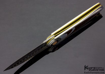 Owen Wood Custom Knife Art Deco "Corona" Amber & Sole Authorship Damascus Linerlock - Image 6