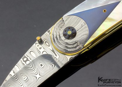 Owen Wood Custom Knife Art Deco Linerlock with Blued Titanium and Citrine Studded Back Stop - Image 2