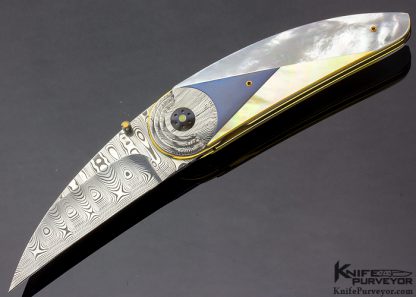 Owen Wood Custom Knife Art Deco Linerlock with Blued Titanium and Citrine Studded Back Stop