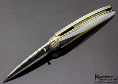 Owen Wood Custom Knife Art Deco Linerlock with Blued Titanium and Citrine Studded Back Stop - Image 4