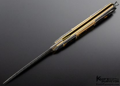 Owen Wood Custom Knife Amber Sole Authorship "Chevron & Explosion" Damascus with Amber & 14Kt Rose Gold Inlaid "Cathedral Dagger" Linerlock - Image 6