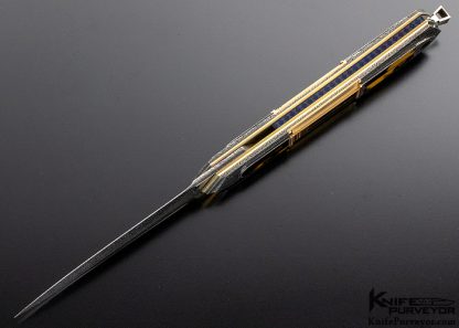 Owen Wood Custom Knife Amber Sole Authorship "Chevron & Explosion" Damascus with Amber & 14Kt Rose Gold Inlaid "Cathedral Dagger" Linerlock - Image 5