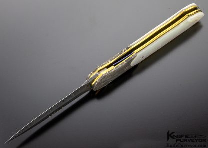 Owen Wood Custom Knife Chevron Damascus & Mosaic Pearl Linerlock Dagger - Image 7