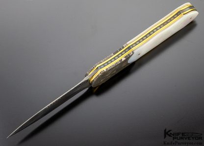 Owen Wood Custom Knife Chevron Damascus & Mosaic Pearl Linerlock Dagger - Image 6