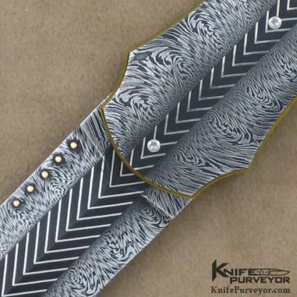 Owen Wood Custom Knife Sole Authorship Chevron Damascus Dagger Linerlock - Image 2