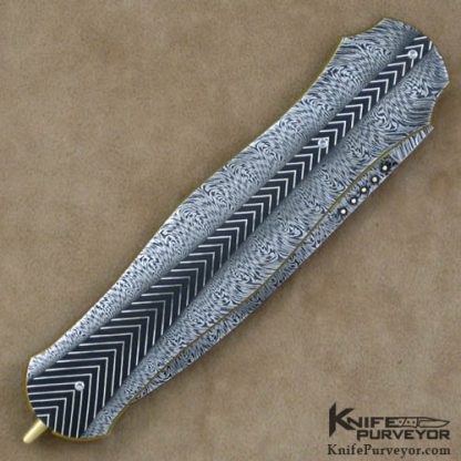 Owen Wood Custom Knife Sole Authorship Chevron Damascus Dagger Linerlock - Image 3