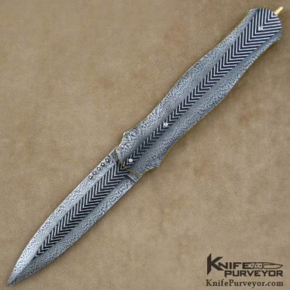 Owen Wood Custom Knife Sole Authorship Chevron Damascus Dagger Linerlock