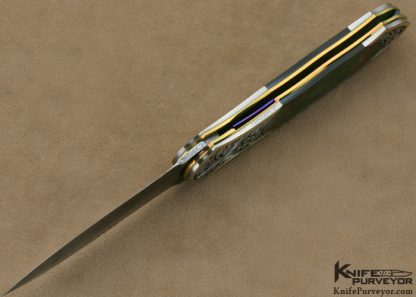 Owen Wood Custom Knives Blacklip Tahitian Pearl Shell Dagger Linerlock Engraved by Julie Warenski - Image 8
