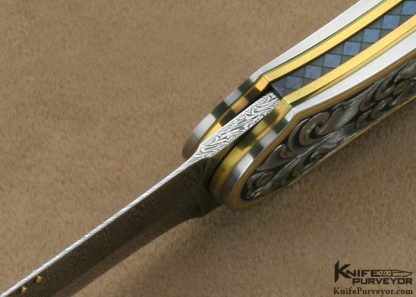 Owen Wood Custom Knives Blacklip Tahitian Pearl Shell Dagger Linerlock Engraved by Julie Warenski - Image 7