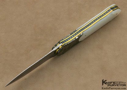 Owen Wood Custom Knife Sole Authorship Multibar Chevron and Explosion Damascus & Mother of Pearl Shell Linerlock Dagger - Image 4