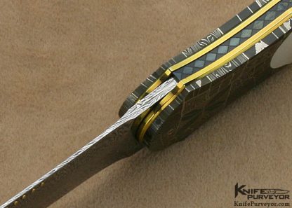 Owen Wood Custom Knife Sole Authorship Multibar Chevron and Explosion Damascus & Mother of Pearl Shell Linerlock Dagger - Image 5