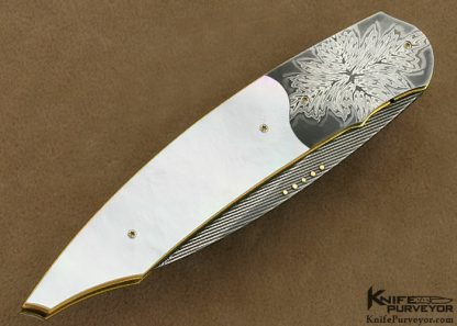 Owen Wood Custom Knife Mother of Pearl Shell & Damascus Linerlock - Image 3
