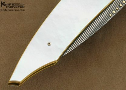 Owen Wood Custom Knife Mother of Pearl Shell & Damascus Linerlock - Image 4