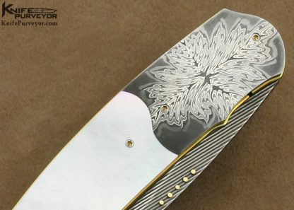 Owen Wood Custom Knife Mother of Pearl Shell & Damascus Linerlock - Image 5