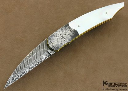 Owen Wood Custom Knife Mother of Pearl Shell & Damascus Linerlock