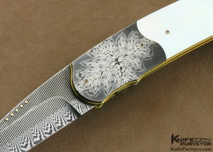 Owen Wood Custom Knife Mother of Pearl Shell & Damascus Linerlock - Image 2