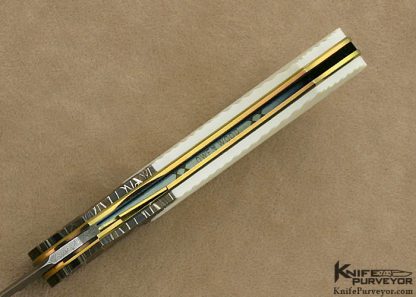 Owen Wood Custom Knife Fluted Mammoth Ivory Sole Authorship "Chevron & Twist" Damascus Persian Linerlock - Image 6