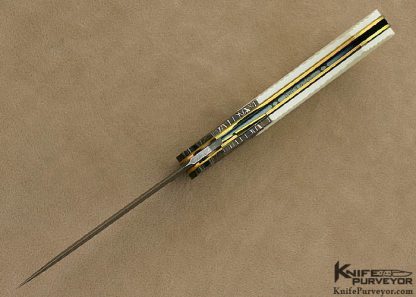 Owen Wood Custom Knife Fluted Mammoth Ivory Sole Authorship "Chevron & Twist" Damascus Persian Linerlock - Image 5