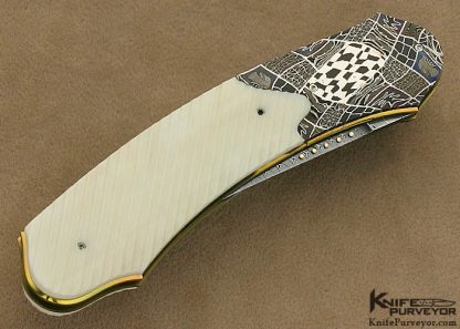 Owen Wood Custom Knife Fluted Mammoth Ivory Sole Authorship "Chevron & Twist" Damascus Persian Linerlock - Image 3