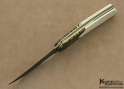 Owen Wood Custom Knife Fluted Mammoth Ivory Sole Authorship "Chevron & Twist" Damascus Persian Linerlock - Image 4