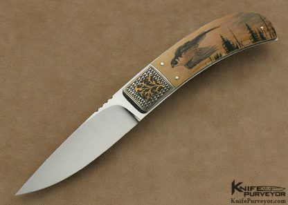 Owen Wood Custom Knife Rick Fields Scrimshawed Mammoth Ivory & Armin Winkler Engraved Fixed Blade