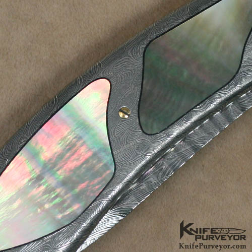 Francesco Pachi Custom Knife Damascus & Blacklip Pearl Double Interframe Liner Lock - Image 4