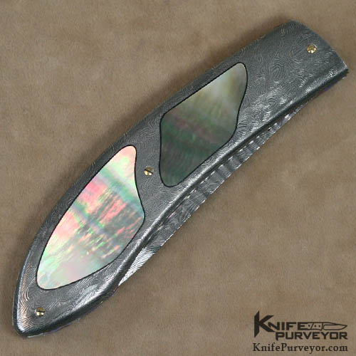 Francesco Pachi Custom Knife Damascus & Blacklip Pearl Double Interframe Liner Lock - Image 3