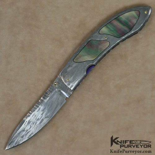 Francesco Pachi Custom Knife Damascus & Blacklip Pearl Double Interframe Liner Lock