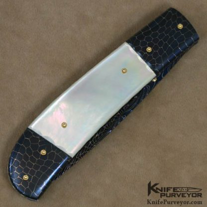 Francesco Pachi Custom Knife Blued Damascus & Mother of Pearl Linerlock - Image 3