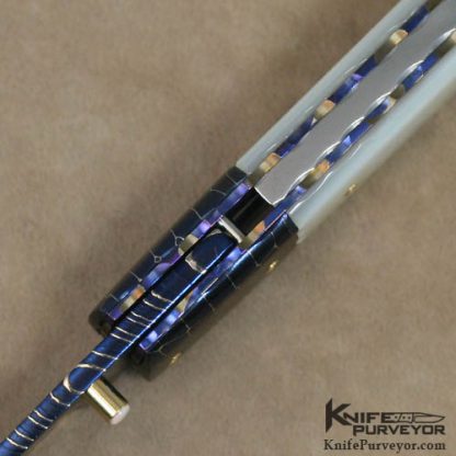 Francesco Pachi Custom Knife Blued Damascus & Mother of Pearl Linerlock - Image 4