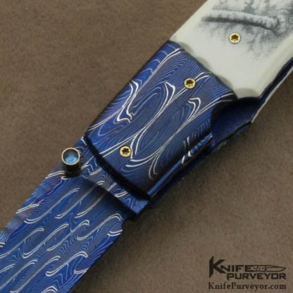Francesco Pachi Custom Knives Mirella Pachi Scrimshawed Antique Elephant Ivory and Blued Sole Authorhsip Damascus Linerlock - Image 2