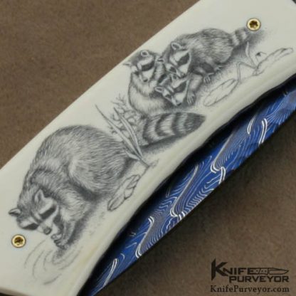Francesco Pachi Custom Knives Mirella Pachi Scrimshawed Antique Elephant Ivory and Blued Sole Authorhsip Damascus Linerlock - Image 5