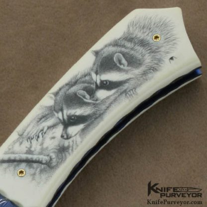 Francesco Pachi Custom Knives Mirella Pachi Scrimshawed Antique Elephant Ivory and Blued Sole Authorhsip Damascus Linerlock - Image 3