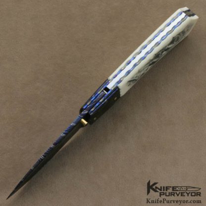Francesco Pachi Custom Knives Mirella Pachi Scrimshawed Antique Elephant Ivory and Blued Sole Authorhsip Damascus Linerlock - Image 6
