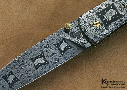 Cliff Parker Custom Knives Sole Authorship Mosaic Damascus & Armadillo Shell Linerlock - Image 2