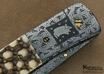 Cliff Parker Custom Knives Sole Authorship Mosaic Damascus & Armadillo Shell Linerlock - Image 4