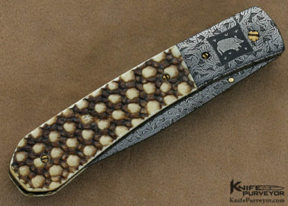Cliff Parker Custom Knives Sole Authorship Mosaic Damascus & Armadillo Shell Linerlock - Image 3