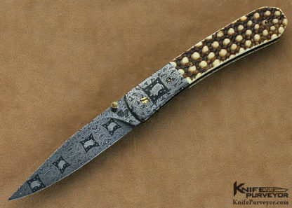 Cliff Parker Custom Knives Sole Authorship Mosaic Damascus & Armadillo Shell Linerlock