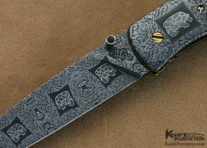 Cliff Parker Custom Knives Sole Authorship Mosaic Damascus & Antique Tortoise Shell Linerlock - Image 2