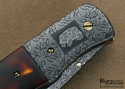 Cliff Parker Custom Knives Sole Authorship Mosaic Damascus & Antique Tortoise Shell Linerlock - Image 4