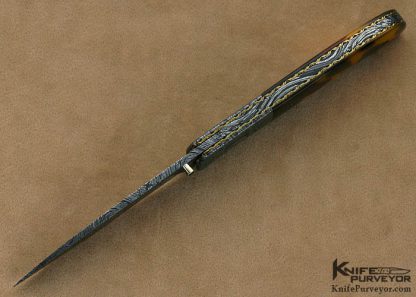 Cliff Parker Custom Knives Sole Authorship Mosaic Damascus & Antique Tortoise Shell Linerlock - Image 6