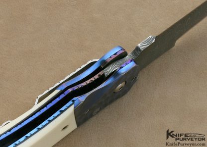 Pat Crawford Custom Knives Devin Thomas "Spirograph" Damascus & Pre-ban Elephant Ivory Linerlock - Image 6