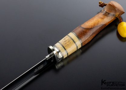 D'Alton Holder Custom Knife "Slim" Natchez with Fossilized Walrus Bone, Oosic and Spalted Maple Engraved by Pat Holder - Image 6
