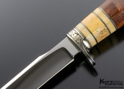 D'Alton Holder Custom Knife "Slim" Natchez with Fossilized Walrus Bone, Oosic and Spalted Maple Engraved by Pat Holder - Image 2