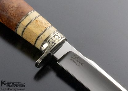 D'Alton Holder Custom Knife "Slim" Natchez with Fossilized Walrus Bone, Oosic and Spalted Maple Engraved by Pat Holder - Image 4
