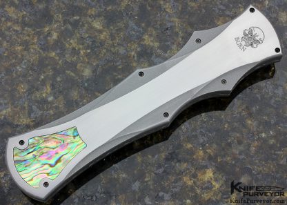 Paul Panak Custom Knife Damascus with Titanium and Abalone Inlay OTF - Image 3