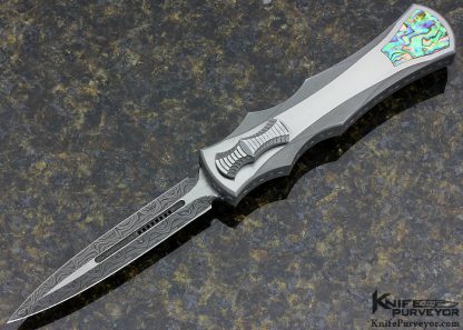 Paul Panak Custom Knife Damascus with Titanium and Abalone Inlay OTF