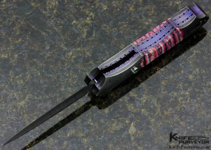 Paul Panak Custom Knife Damascus Auto Art Linerlock Dagger - Image 5